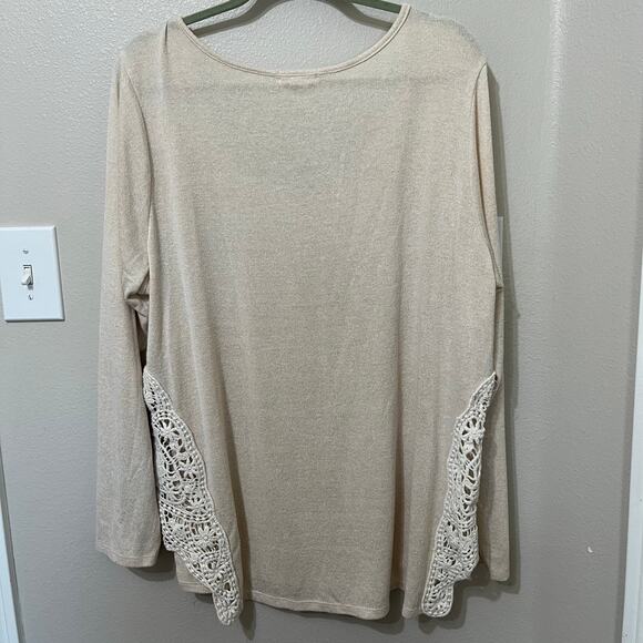 Paper + Tee Women’s Knit Top Sz 3X Beige Crochet Trim Super Soft - Picture 2 of 6